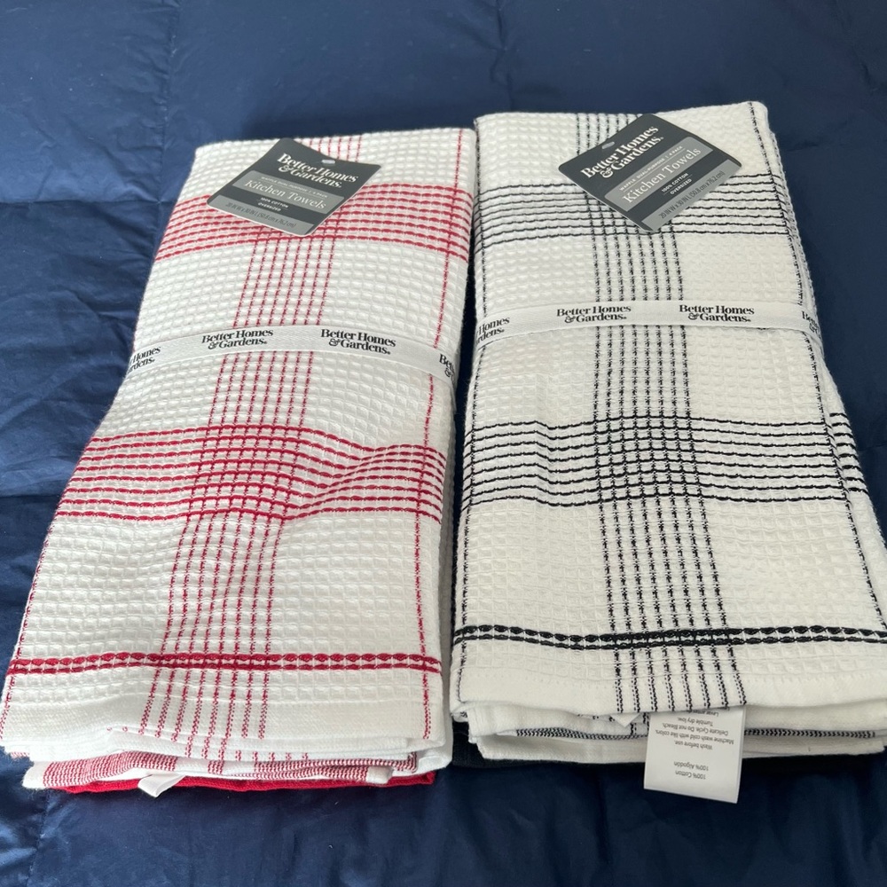 Better Homes And Gardens Red Black and White Waffle Kitchen Towels